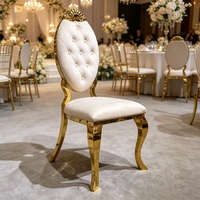 Chaise de banquet de mariage de luxe en acier inoxydable doré, dossier ovale, chaise de salle à manger rembourrée, chaise de réception pour hôtel, restaurant, événement
