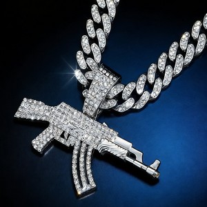 Collar de cadena cubana con diseño de pistola subfusil AK de aleación NL2113, estilo hip-hop unisex, cadena para suéter, para fiesta - Product Image 1