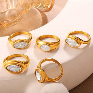 Women's Double Teardrop Rhinestone <b>Ring</b> Stainless Steel Crystal Jewelry Fashion Accessory - Product Image 2