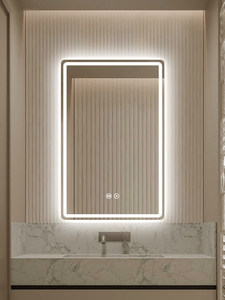 <span class=keywords><strong>Miroir</strong></span> <span class=keywords><strong>de</strong></span> maquillage lumineux rectangulaire mural intelligent en verre anti-buée, style ferme moderne personnalisé - Product Image 1