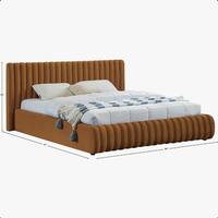 Cama Matrimonial Grande de Lujo Nórdica Moderna de Tela Blanca, Cama Doble Suave de Diseño Modular para Villa