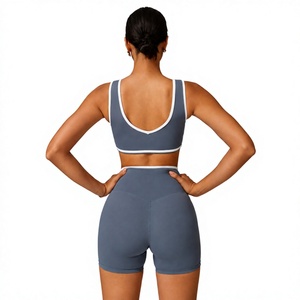 Women's 2 Piece Workout Non <b>Padded</b> Sports Bra Crop Top and High Waist Biker Shorts, Stretch Yoga <b>Running</b> Fitness Activewear Set - Product Image 6