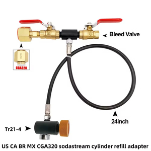 CO2 Refill Cylinder Adapter Fill Station Connector Kit for Soda Maker Filling 24 Inch Black Hose Dual Valve with <b>Gauge</b> - Product Image 4