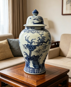 Grand pot à gingembre en porcelaine bleue et blanche, fait main, motif Trois amis de l'hiver, 65 cm de haut - Product Image 2