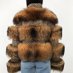 2021 Real Fox Fur Winter jacke Frauen Weave Stand Collar Mode Fox Fur Hooded Coat