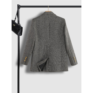 Women's Herringbone Wool Blazer Double Breasted Thick Warm Autumn Winter Coat With Pocket Elegant Style - Product Image 4