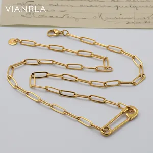Hip hop Jewelry Creative Stacked PVD 18K Gold Plated Paper Clip Chain Stainless Steel Necklace For Women Men
