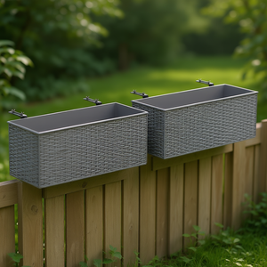 Jardinières rectangulaires auto-arrosantes aspect rotin gris, 20 pouces, pour clôture de jardin, lot de 2 - Product Image 2