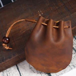 Handmade Mini Leather Drawstring <strong>Coin</strong> Purse Vintage Leather <strong>Coin</strong> <strong>Bag</strong> for Men Women - Product Image 5