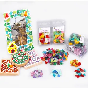1600 Pieces Transparent Cathedral Glass Mosaic Tiles Pieces for Arts and Crafts Mixed Color Stained Glass Pieces, 4 Shapes Mixed