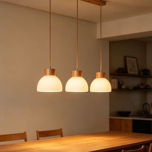 Unique Wooden Pendant <b>Light</b> Walnut Minimalist Linear Chandelier For <b>Dining</b> Room Bedroom - Product Image 5