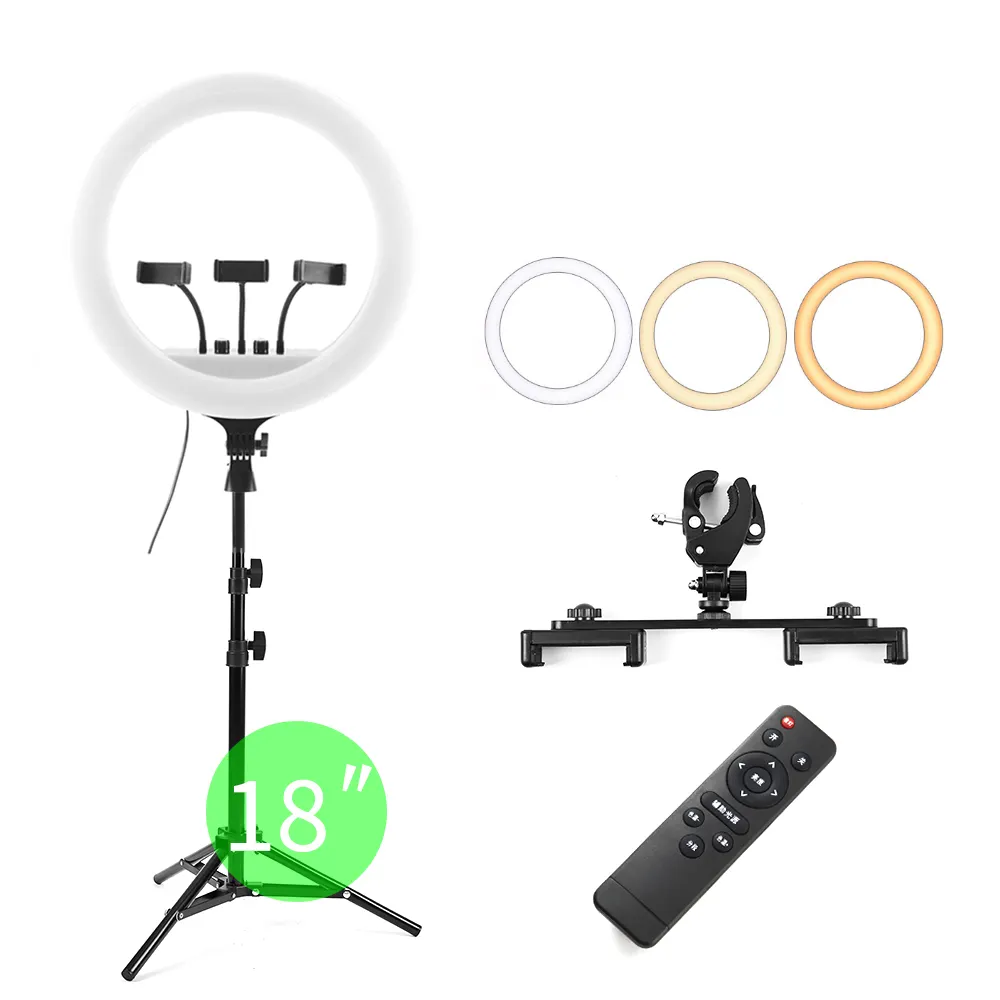 Free shipping 18" set rechargeable dimmable 18 inch makeup ring light led circle