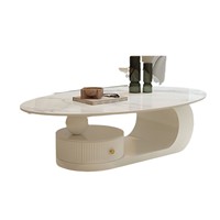 Ensemble de table basse créative en 2 pièces de style crème pour salon, forme ovale, petite unité, style italien, minimaliste, avec rangement