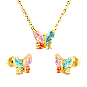 Conjunto de collar y pendientes de acero inoxidable con circonita en forma de mariposa para mujer, joyería de fiesta, accesorios de moda. - Product Image 5