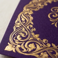 Cartes de remerciement Art Nouveau violet royal, personnalisables en gros avec logo OEM/ODM, cartes d'insertion de luxe ornées pour événements et emballages