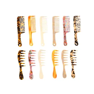 Tiktok拉格宽齿发梳女性发齿缠结造型纤维素湿或干胡须刷套装长柄