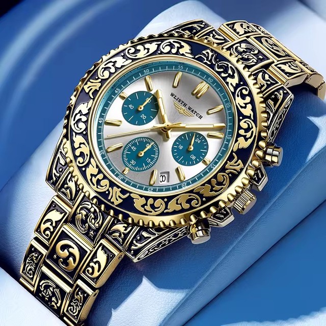 WLISTH Luxury Watches for Man Quartz Watch Engraved Calendar Wristwatch Waterproof Stainless Steel Watch Men's Clock Vintage