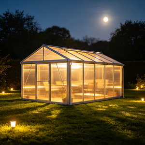 Solárium de Vidrio con Recubrimiento en Polvo, Techo Poligonal Moderno, Impermeable, con Reducción de Ruido, para Extensión de Jardín de 4 Estaciones y Campo de Golf - Product Image 1