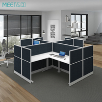 Table de travail de bureau moderne convertible et extensible en forme de L, panneau en bois, base en métal, cloison, usage commercial MEET&CO