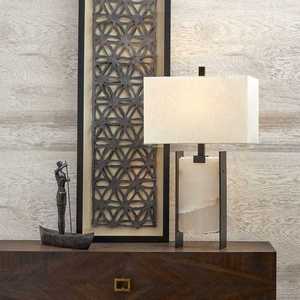 Chinese Style Black White Marble Linen Table Lamp 450x750 Led <b>Light</b> Source E27 Bulb Base Switch Control - Product Image 1