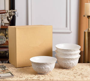 Ensemble de 4 bols en porcelaine osseuse personnalisée, motif végétal blanc européen, en relief, écologique - Product Image 2