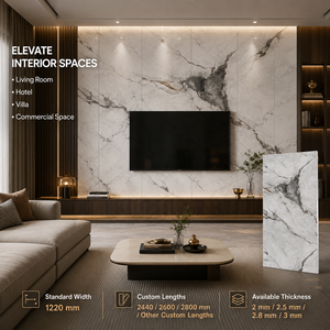 Panneau mural moderne en PVC MORLENX gris clair effet marbre UV, étanche et brillant, pour appartements, hôtels, cuisines et halls. - Product Image 4