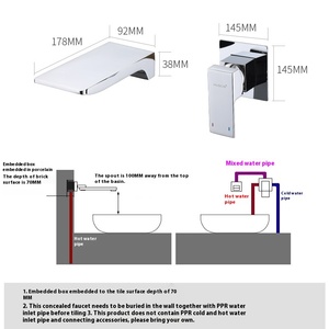 Robinet <span class=keywords><strong>de</strong></span> lavabo à plate-forme dissimulée tout en cuivre encastré dans le mur Conception <span class=keywords><strong>de</strong></span> cascade chaude et froide pour un usage domestique Matériau en laiton - Product Image 5