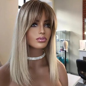 Nhanh chóng vận chuyển Ombre màu trắng tóc vàng cắt ngắn <span class=keywords><strong>Bob</strong></span> lớp tóc giả Kosher nguyên tóc con người Thụy Sĩ ren phía trước tóc giả với bang - Product Image 1