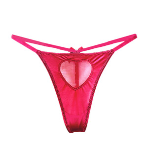 Tanga de satén sexy con panel de corazón transparente y Detalle de lazo en la espalda, ropa íntima romántica <span class=keywords><strong>para</strong></span> mujer - Product Image 6