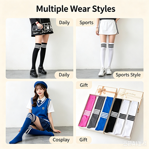 <strong>Ladies</strong> <strong>Soft</strong> Knit Striped Thigh High <strong>Socks</strong> Elastic Long <strong>Socks</strong> for Daily Cosplay Sports Custom Bulk Order - Product Image 5