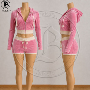 Completo Invernale in <span class=keywords><strong>Velluto</strong></span> a Due Pezzi per <span class=keywords><strong>Donna</strong></span>, Abbigliamento Personalizzato con Logo, Giacca a Maniche Lunghe con Cappuccio e Pantaloni, <span class=keywords><strong>Tuta</strong></span> da Casa per <span class=keywords><strong>Donna</strong></span> - Product Image 4