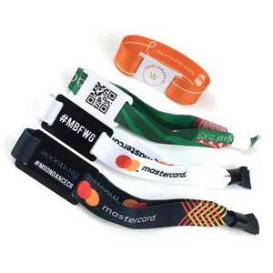 Pulseras Rfid personalizadas, brazalete bordado con letras, logo, tejido, cordón corto de poliéster