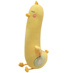 Sevimli karikatür hamile tavuk Anime dolması hayvan yumuşak oyuncak vücut yastığı sarı tavuk şekilli uzun peluş yastık