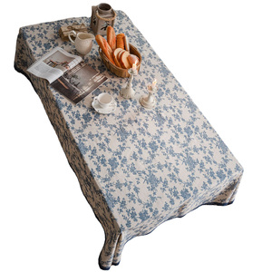 Blue Rose Floral Pastoral Cotton Linen Lace Tablecloth Home Cover Wholesale - Product Image 1