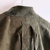 Veste de travail en toile de canard sergé denim, style marin, vintage, avec patchwork, lavage vieilli, fermeture éclair et crochets de fixation, pour pompier