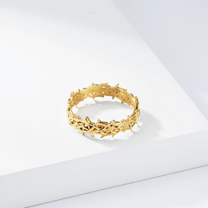 Cross-border yunnique unisex thorn <b>ring</b> <b>titanium</b> steel vacuum electroplated 18K gold non-fading pinky <b>ring</b> jewelry - Product Image 4