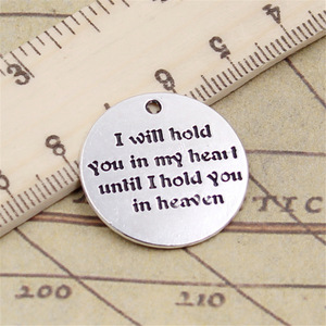 Ciondoli fatti a mano 29x29mm ciondoli Vintage tibetani Color argento con placcatura in oro "ti terrò il mio cuore ti tengo cielo" - Product Image 3