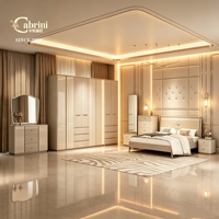Ensemble de chambre à coucher Royal complet en HDF avec lit Queen/King, 4 tiroirs, design moderne pour la maison et l'hôtellerie