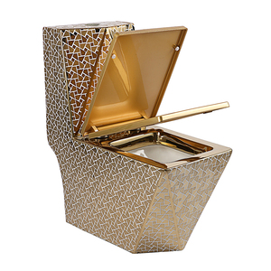 WC monobloc en céramique de luxe doré électrolytique pour hôtel moderne, à poser au sol, avec double chasse d'eau et siphon en S - Product Image 3