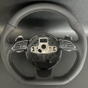 Volant en cuir semi-perforé de style <span class=keywords><strong>SLine</strong></span> personnalisé pour <span class=keywords><strong>Audi</strong></span> <span class=keywords><strong>A1</strong></span> A3 A4 A5 A6 A7 C6 C7 C8 B7 B8 B9 8P 8V RS3 RS4 RS6 RS7 Q5 - Product Image 4
