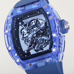 High End Mens <b>Automatic</b> <b>Watch</b> Transparent Blue Crystal Tonneau Case with Hollow <b>Skeleton</b> Movement - Product Image 5