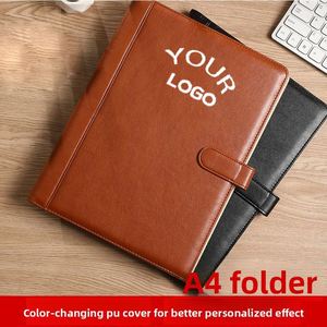 Custom Print Logo <b>A4</b> Pu Leather Multi-function Notebook Portfolio Business Office Stationery Zipper <b>File</b> Folder - Product Image 4