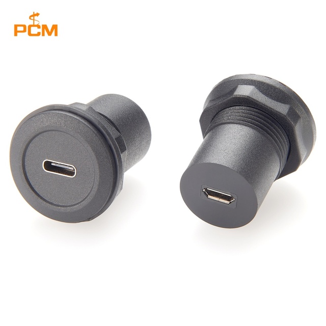 USB-C to USB Micro Female Jack Socket MicroUSB Pass Through Bulkhead Round Panel Mount Adapter for Cabinet Chassis Desktop