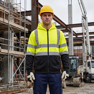 ZUJA Material ecológico Sudaderas con capucha de seguridad vial <span class=keywords><strong>Chaqueta</strong></span> de lana cálida Hi Vis Sudaderas con capucha reflectantes para hombres - Product Image 5