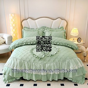 Phong cách Mỹ Công Chúa Ren bedspread Set 4pcs sang trọng in Duvet bao gồm <span class=keywords><strong>Sheets</strong></span> đối với đám cưới Bridal Quilt Cover kho - Product Image 5