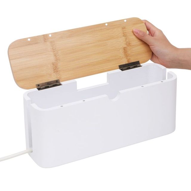 Custom Bamboo Cable Magnetic Management Box Wooden Cable Organizer Cable Box
