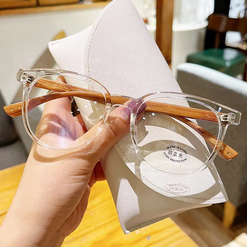 Fashion Retro Custom Lens TR90 Wood Glasses Frames Anti Blue Light Reading Glasses