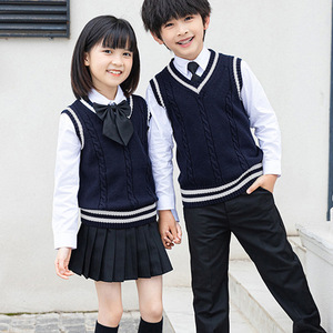 <span class=keywords><strong>Gilet</strong></span> en coton tricoté doux style universitaire pour enfants, uniforme scolaire pour garçons et filles, style preppy - En stock - Product Image 2