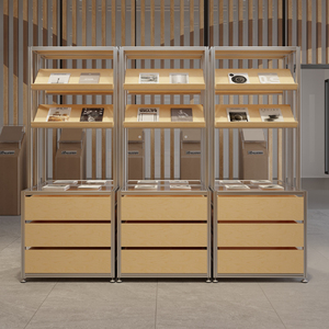 خزانة عرض من ألواح خشب البتولا لقاعة المعارض، رف عرض عصري بإطار ألومنيوم للاستخدام التجاري في مراكز التسوق - Product Image 2