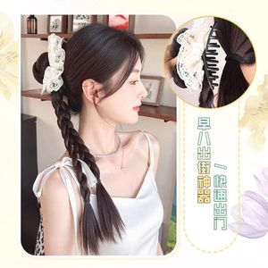 Peluca de cola de caballo de alta temperatura con ribete de encaje, trenzas dobles, cabello realista para mujer, peinado rápido - Product Image 1